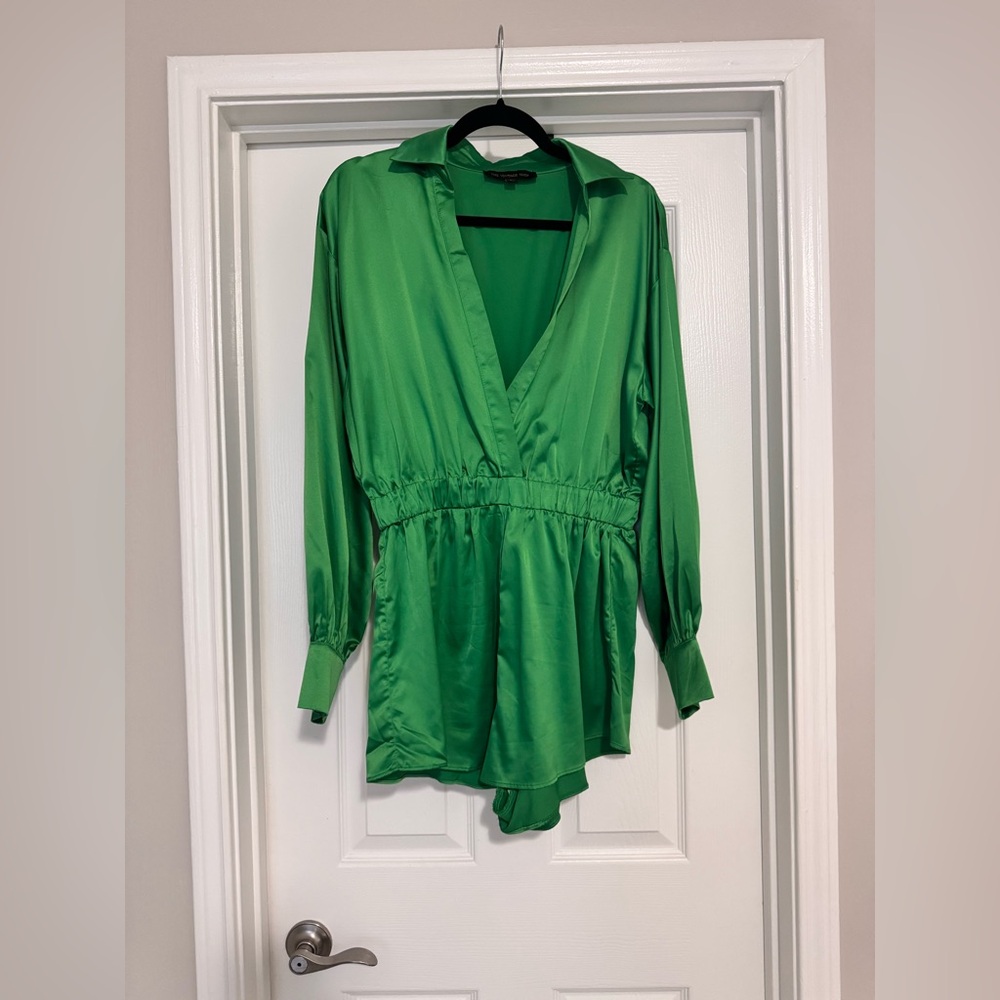 Green silk romper - L